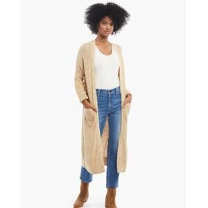 ABLE Neva Long Open Cardigan Tan Med Organic Cotton Two Pockets